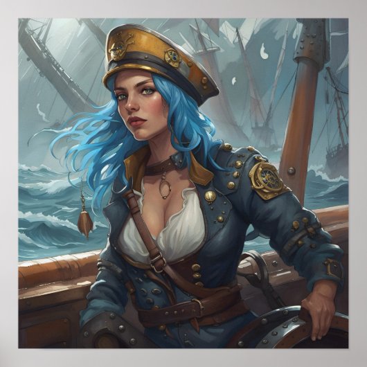 Affiche - Image IA d'une fille pin-up pirate nauti (Devant)