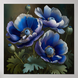 Affiche Impression Artistique Fleurs Anémone Bleue