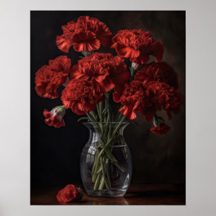 Affiche Impression Artistique Fleurs Œillet Rouge