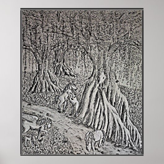 Affiche Impression Noir & Blanc Mythe du Cheval (Devant)