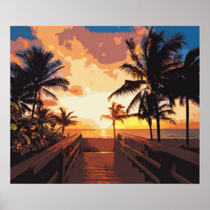 affiche impressionnante d'art de bruit de plage de