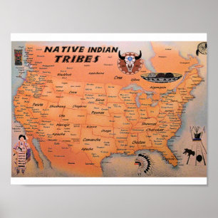 Affiche indienne indigène de carte de tribus