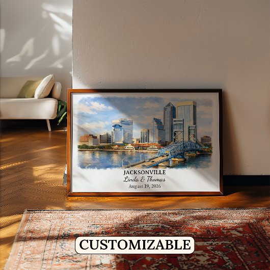 Affiche Jacksonville Floride, Aquarelle, Sur mesur