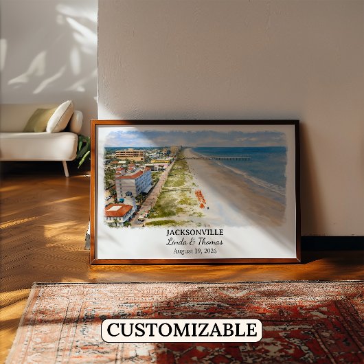 Affiche Jacksonville Floride, Aquarelle, Sur mesur