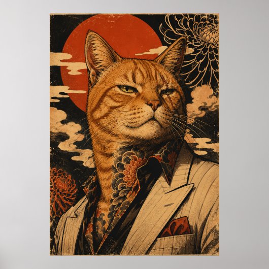 Affiche japonaise vintage Cat Samurai (Devant)