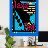 Affiche Jazz Fest Guitare en Bleu (Bureau à domicile)