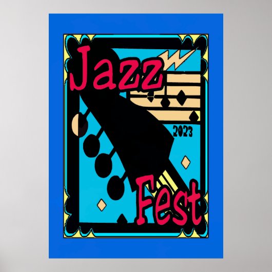 Affiche Jazz Fest Guitare en Bleu (Devant)