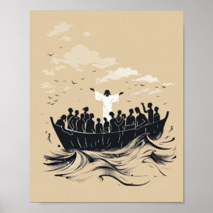 Affiche Jésus Calmant la Tempête – Bateau Paisible