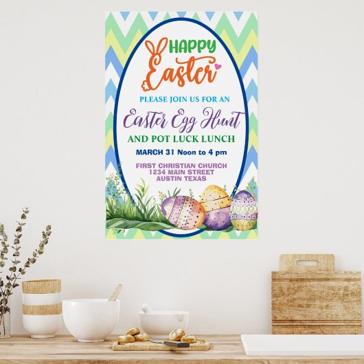 Affiche Joyeuses Pâques, chasse aux œufs et buffet (Cuisine)