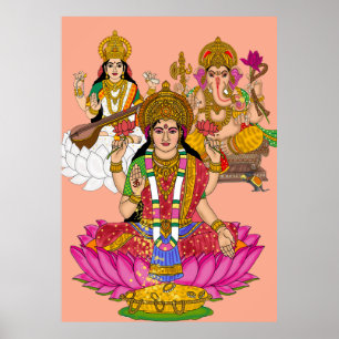 Affiche Lakshmi Saraswati Ganesha