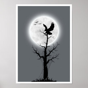 Affiche Landscape moon, tree & eagle wall art