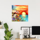Affiche Lever de soleil Nature Aquarelle (Bureau à domicile)