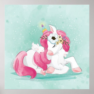 Affiche licorne avec bébés lapins