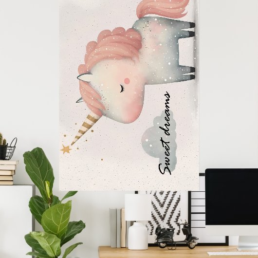 Affiche licorne mignonne (Bureau à domicile)
