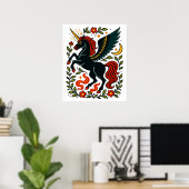 Affiche licorne Pégase Art populaire Floral Célest (Bureau à domicile)
