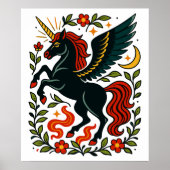 Affiche licorne Pégase Art populaire Floral Célest (Devant)
