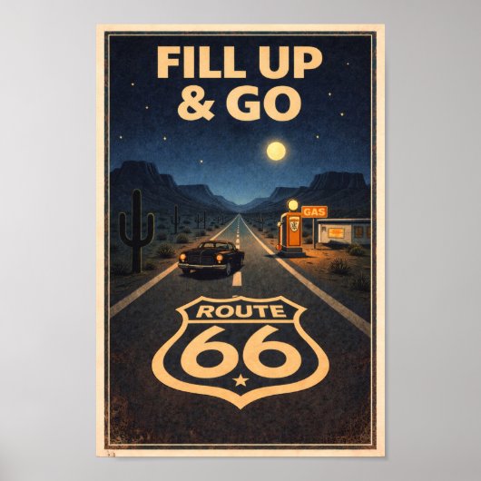 Affiche litho Route 66 Fill Up & Go (Devant)