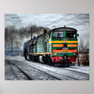 Affiche locomotive antique de train de machine à