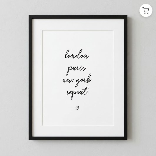 Affiche 'Londres Paris New York Répéter' | Rose 8x
