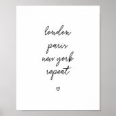 Affiche 'Londres Paris New York Répéter' | Rose 8x (Devant)