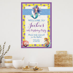 Affiche magique de sirène mignonne et colorée