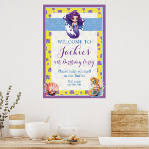 Affiche magique de sirène mignonne et colorée