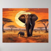 Affiche Majestic Elephant et Calf African Sunset (Devant)