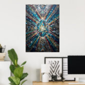 Affiche Mandala Géométrique Cristal Bleu Or (Bureau à domicile)