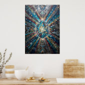 Affiche Mandala Géométrique Cristal Bleu Or (Cuisine)