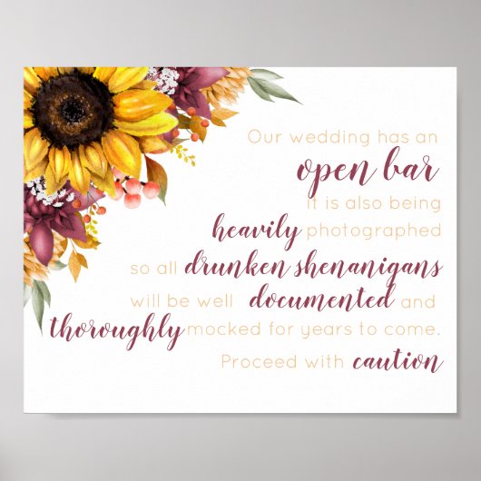 Affiche Mariage de l'automne Sunflower Open Bar (Devant)