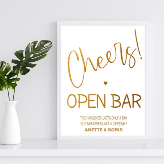 Affiche mariage du bar ouvert avec affiche 8x10