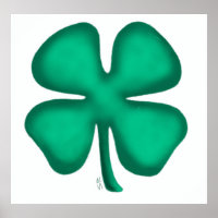 Affiche mate blanche Trèfle irlandais Lucky 4 Leaf