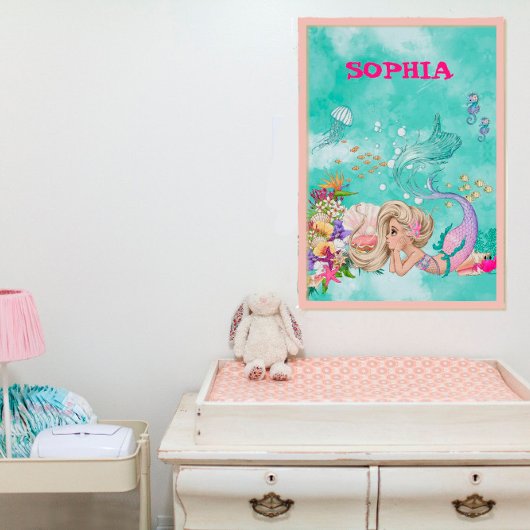 Affiche Mermaid Light Hair Rose Étoile de Mer Mign