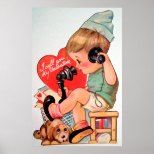 Affiche mignonne rétro vintage de garçon pour la S