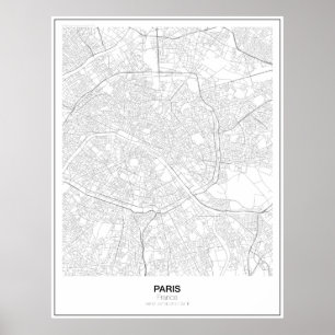 Affiche minimaliste de carte de Paris, France