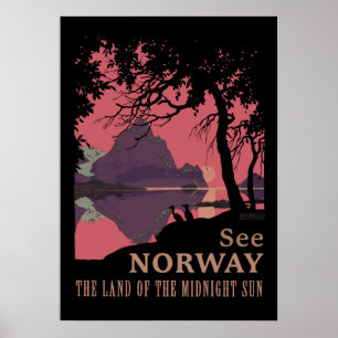 Affiche minimaliste de coucher de soleil en Norvèg