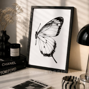 Affiche minimaliste papillon noir blanc Art mural