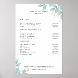 Affiche moderne de feuilles vertes blanches