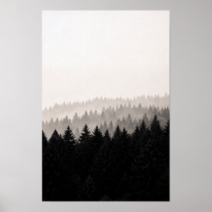 Affiche monochrome de la crête de pin brumeuse Nat