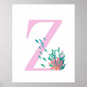 Affiche Monogramme Initiale Z Rose Turquoise Océan (Devant)