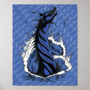 Affiche Monstre Serpent Mer Bleue Vagues Océan