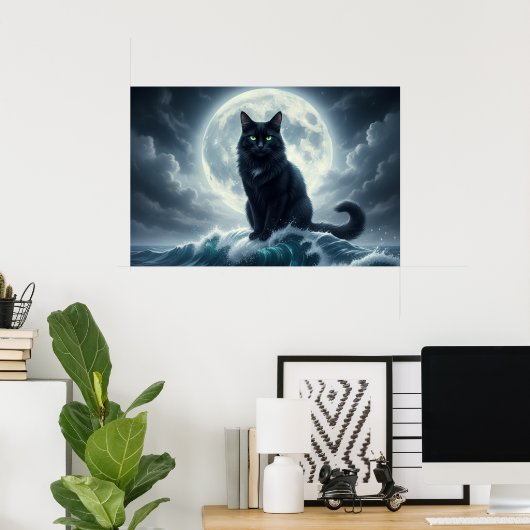 Affiche Moonlight Wave & Black Cat (Bureau à domicile)