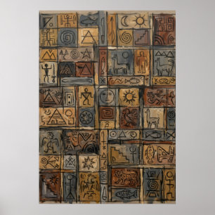 Affiche mosaïque de symboles anciens Triba hiéro
