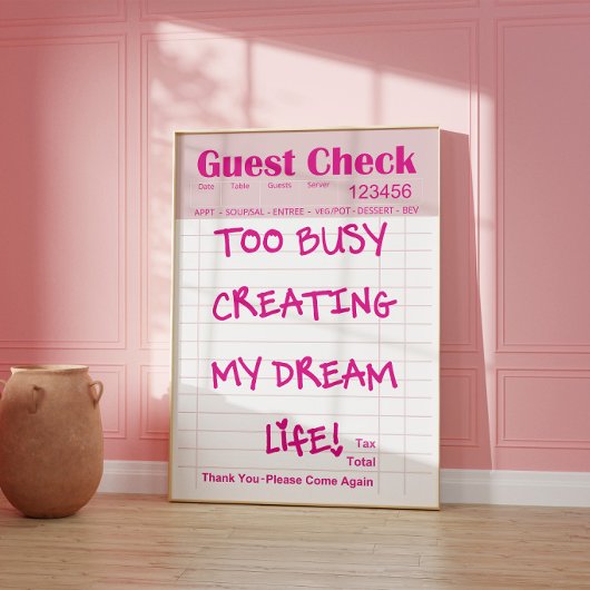 Affiche motivationnelle de reçu rose