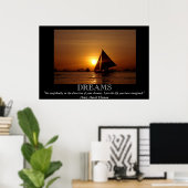 Affiche motivationnelle Dreams Sunset Sailboat (Bureau à domicile)