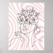 Affiche murale à lignes de femme florale, esthétiq