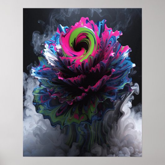 Affiche murale à motif fleuri psychédélique (Devant)