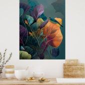 Affiche murale botanique oiseaux orange violet Des (Cuisine)