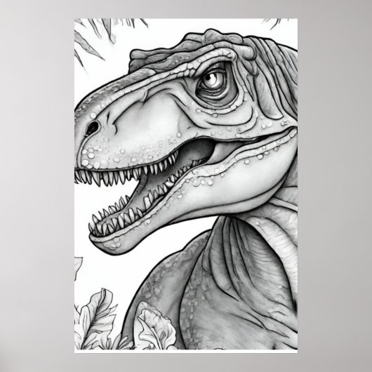 Affiche murale en noir et blanc de dinosaure (Devant)