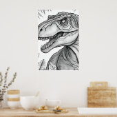 Affiche murale en noir et blanc de dinosaure (Cuisine)